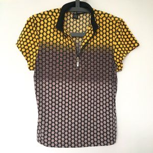 Jamie Sadock Golf Shirt Top Short Sleeve Sz Small Yellow Black Abstract Pattern